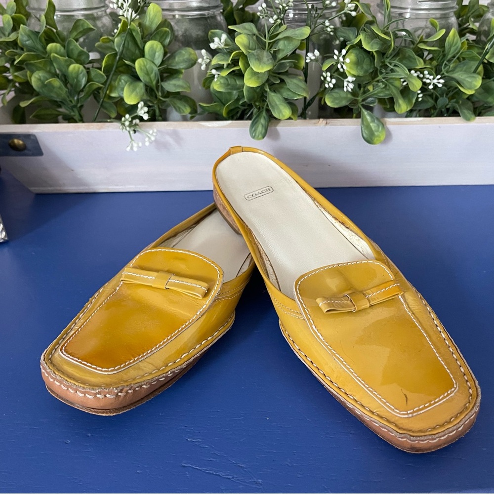 Coach Tan Patent Slides.  Size 6